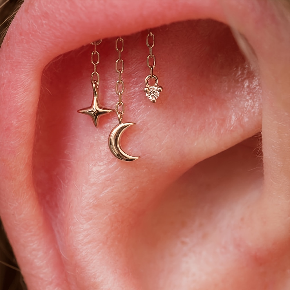 Women's S925 Tassel Star and Moon Ear Cuff Stud